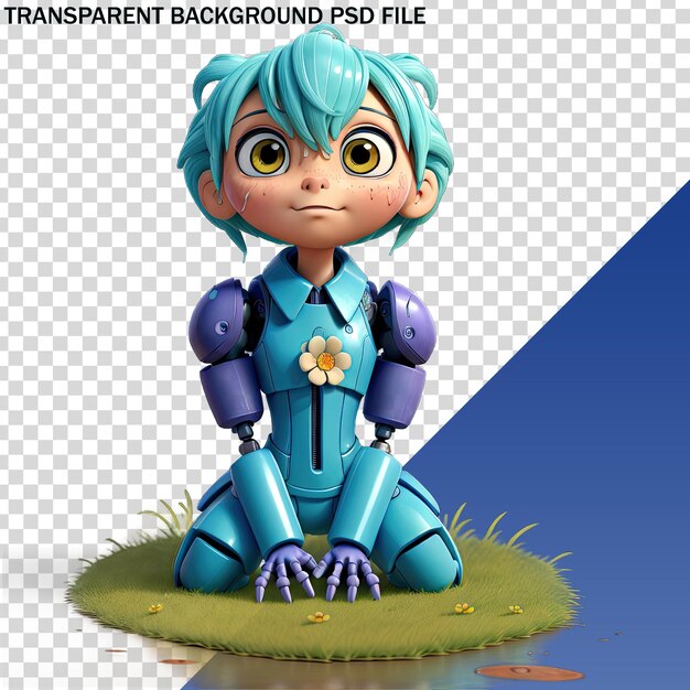 PSD a cartoon character with a blue haircut on it