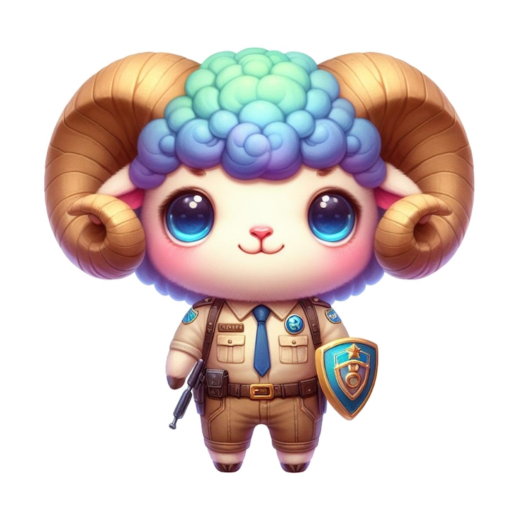 PSD a cartoon character with a blue head and a blue head of horns with a sword in his hand