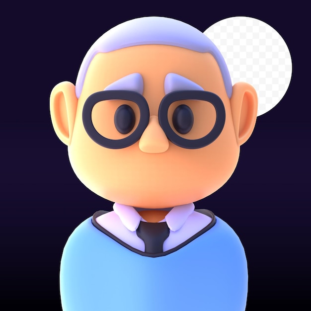 PSD a cartoon character with a blue shirt and glasses that says 