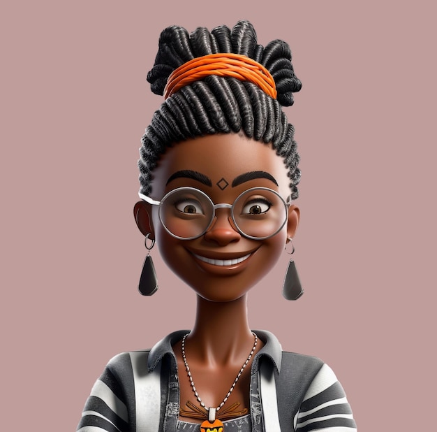PSD a cartoon character with glasses and a necklace that says'black girl '