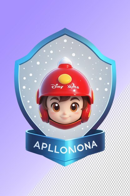 PSD a cartoon character with a helmet that says  apple  on it