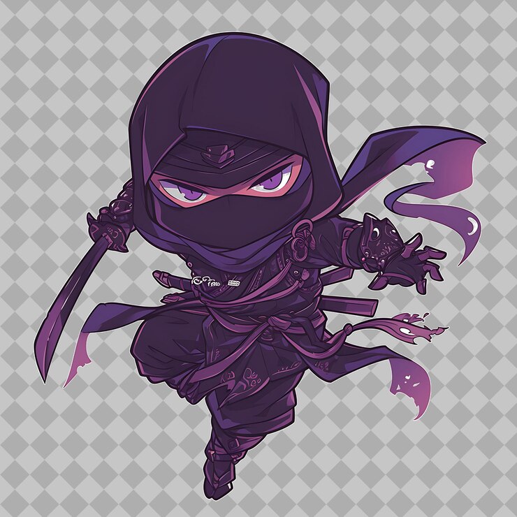PSD a cartoon character with a mask on his head and a black helmet with a purple mask on it