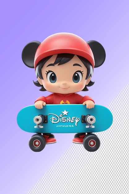 A cartoon character with a red helmet on a skateboard
