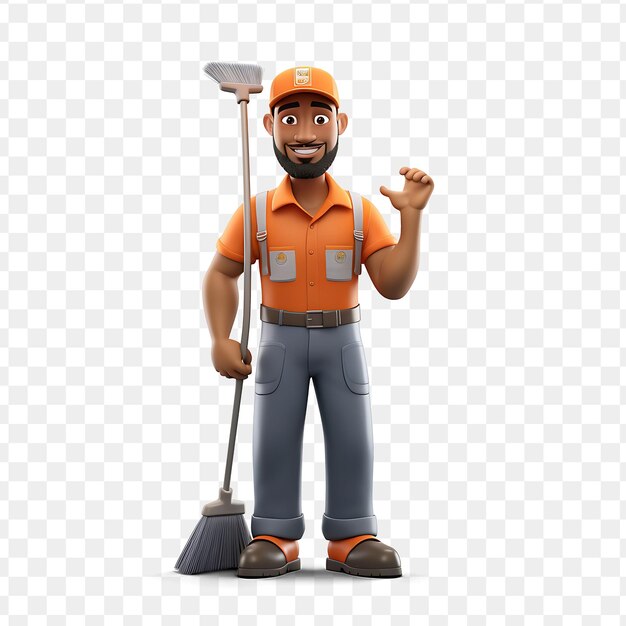 A cartoon character with a shovel and a broom