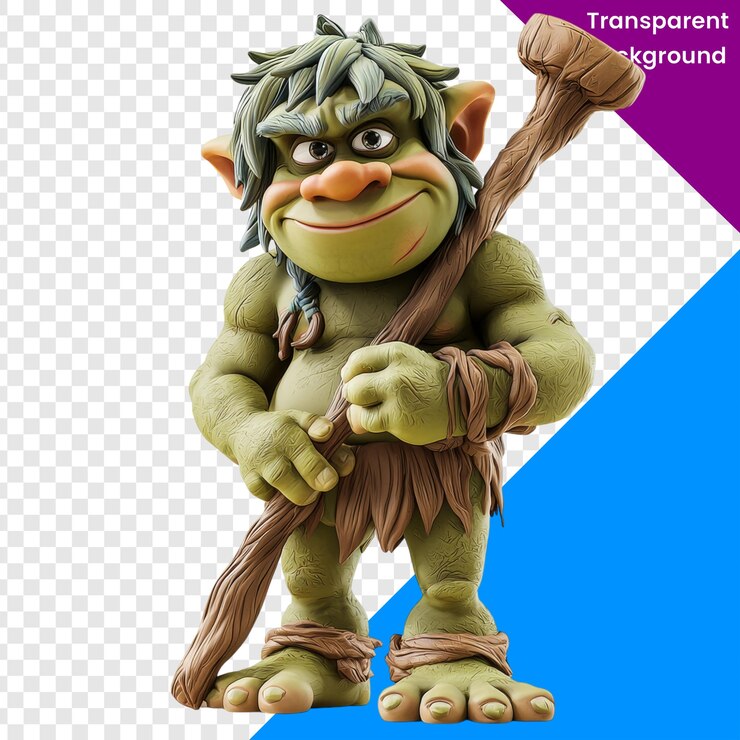 PSD cartoon character with a staff in hand