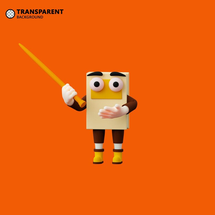 PSD a cartoon character with a stick that says transparent.