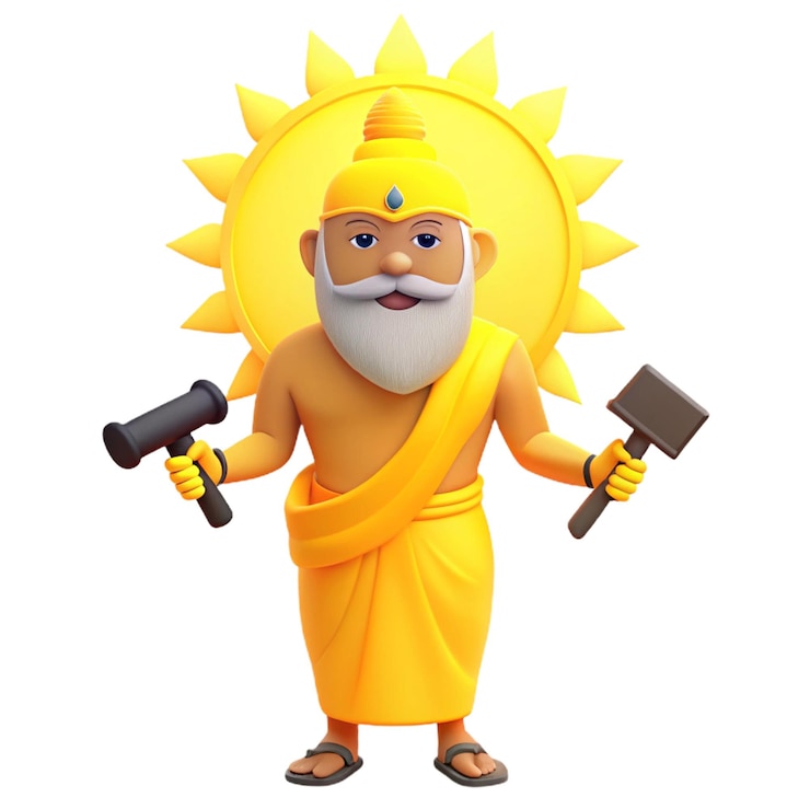 PSD a cartoon character with a sun on his head and a hammer in his hand