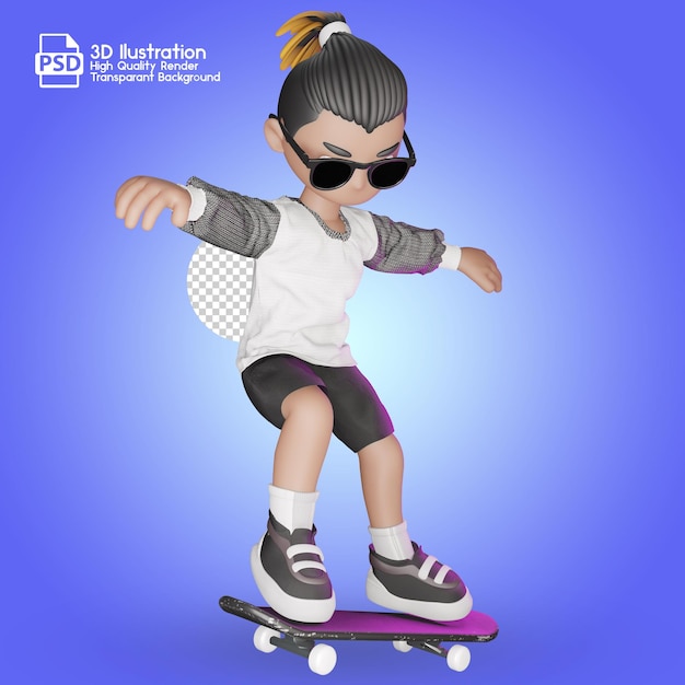 Un personaggio dei cartoni animati con occhiali da sole e uno skateboard
