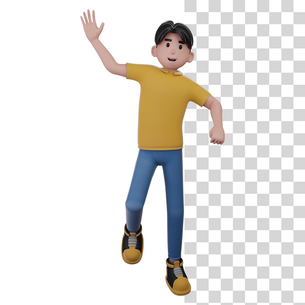 A cartoon character with a yellow shirt and blue pants