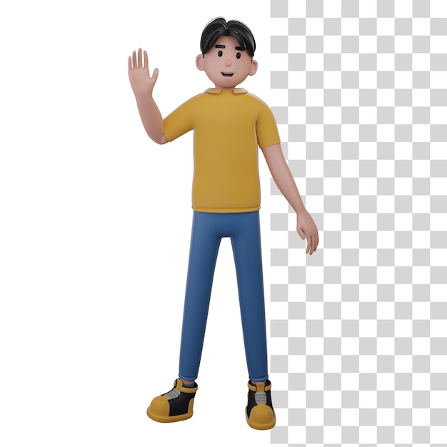 A cartoon character with a yellow shirt and blue pants.