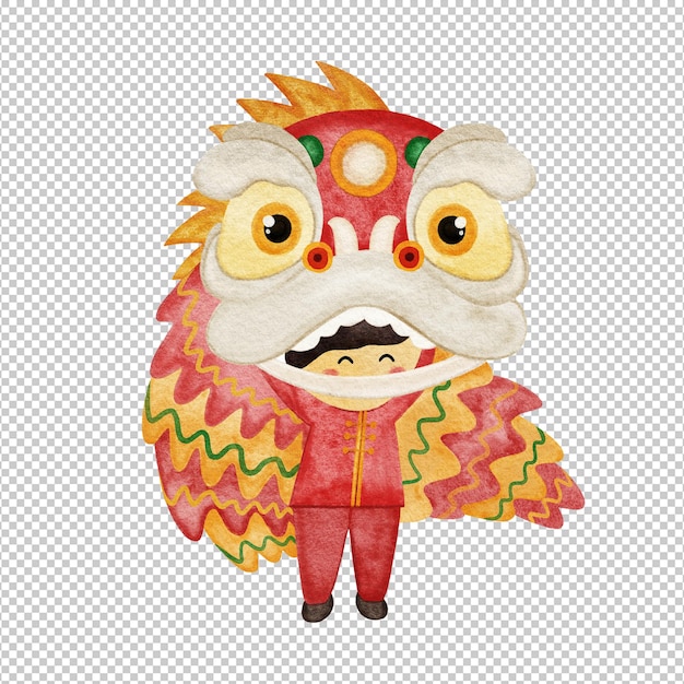 cartoon chinese boy holding dragon illustartion