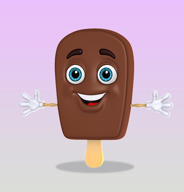 PSD a cartoon chocolate popsicle with a face and eyes on it