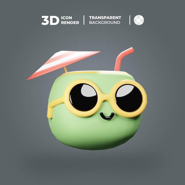 PSD a cartoon coconut character with sunglasses