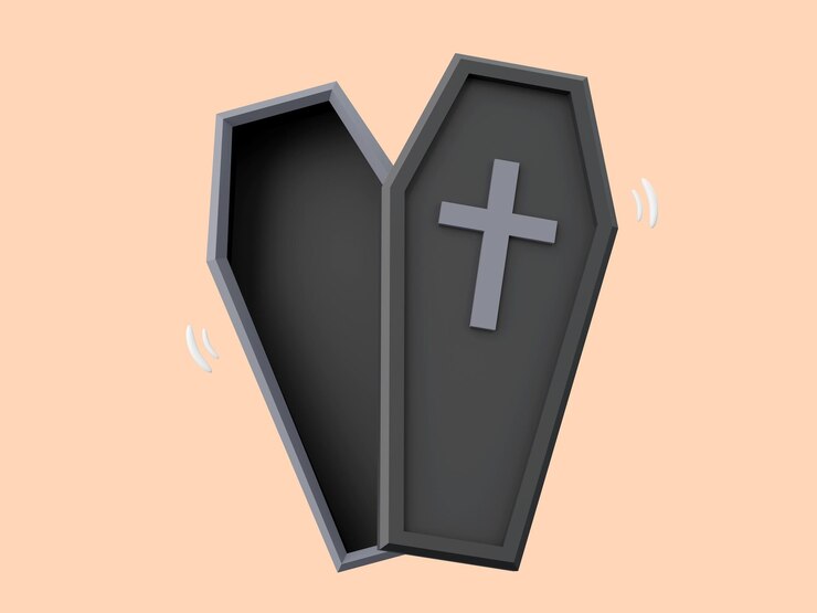Cartoon coffin Halloween theme elements 3d illustration