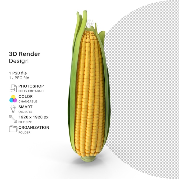 3d-моделирование мультфильма кукурузы, psd-файл, реалистичная кукуруза