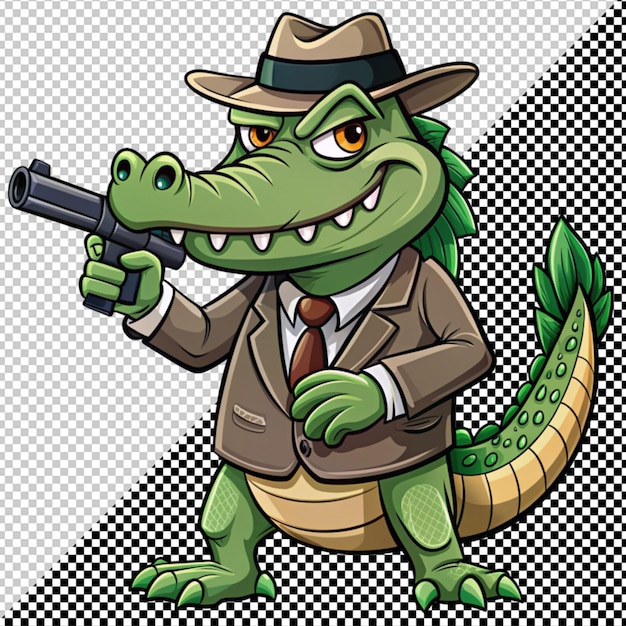 PSD cartoon crocodile with gun vector on transparent background