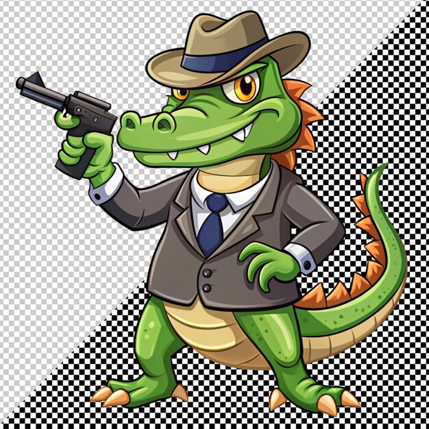 PSD cartoon crocodile with gun vector on transparent background