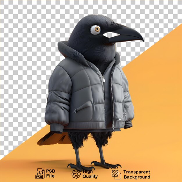Cartoon crow wearing a jacket isolated on transparent background include png file