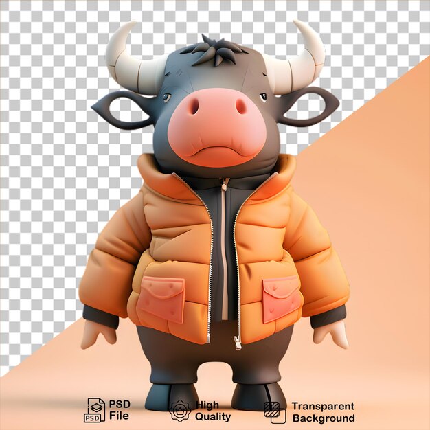 PSD cartoon cute bull wearing a jacket isolated on transparent background include png file