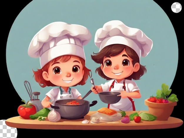 PSD a cartoon cute kids chef in apron and hat png transparent