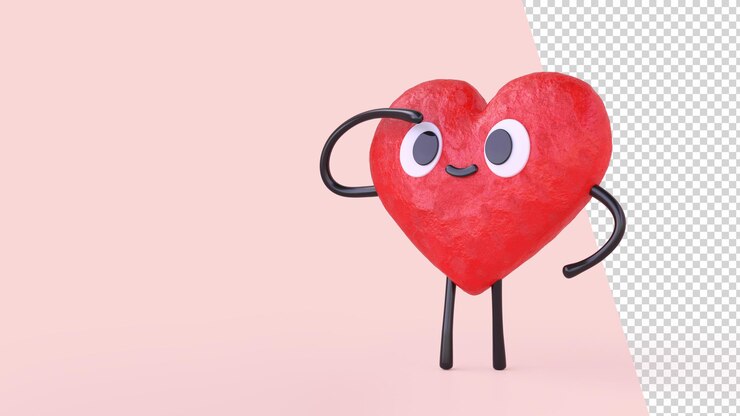 PSD cartoon cute plasticine heart character look away searching love 3d render