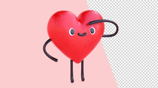 Cartoon carino plastilina personaggio cuore distoglie lo sguardo cercando amore rendering 3d