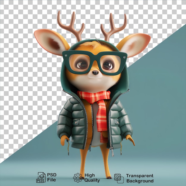 PSD cartoon deer wearing a jacket isolated on transparent background include png file