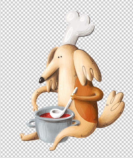 PSD cartoon dog cook hand drawn illustration