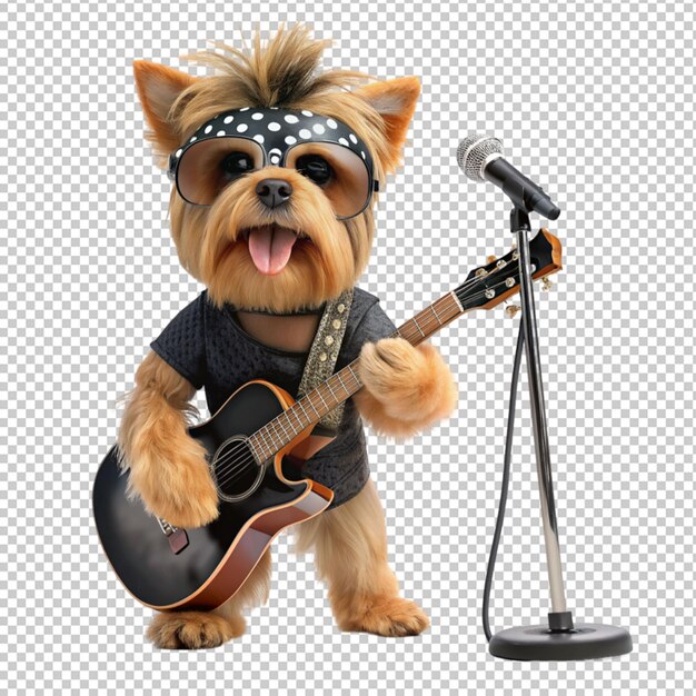 PSD cartoon dog dressed as a rockstar transparent background