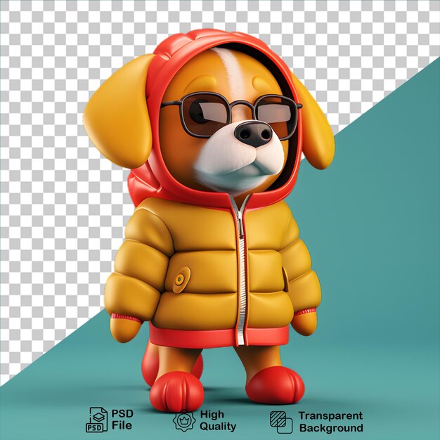 PSD Мультфильмная собака в куртке, изолированная на прозрачном фоне, включает в себя png-файл
