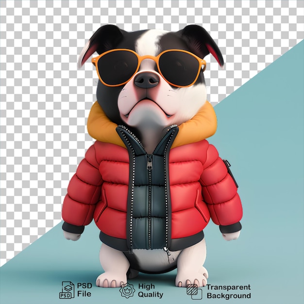 PSD Мультфильмная собака в куртке, изолированная на прозрачном фоне, включает в себя png-файл