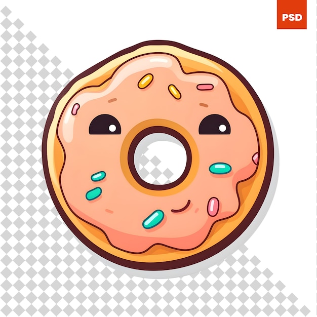 PSD cartoon donut with pink glaze and sprinkles vector illustration