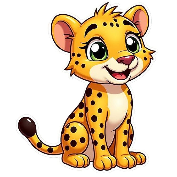 PSD a cartoon drawing of a cheetah with a green eyes