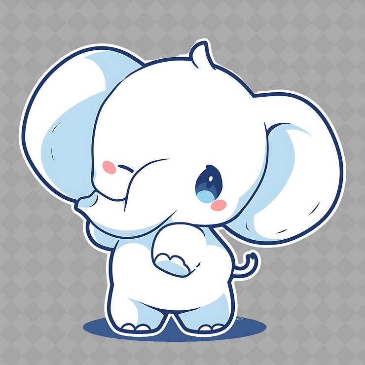 PSD a cartoon drawing of an elephant with a pink nose and a blue and white background