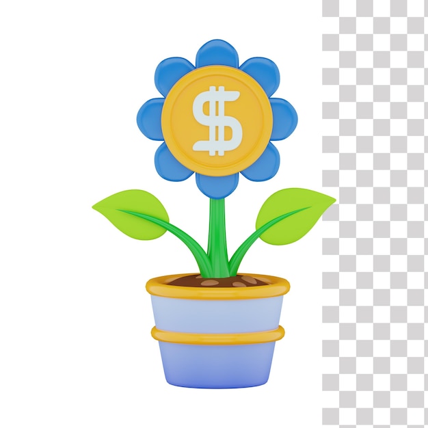 PSD cartoon drawing of a flower with a dollar sign on it