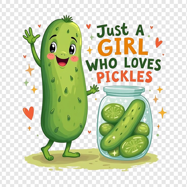 PSD a cartoon drawing of a girl who just a girl who loves cucumber
