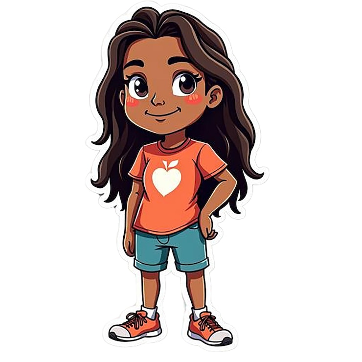 PSD a cartoon drawing of a girl with a heart on her shirt