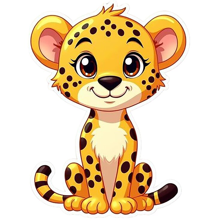PSD a cartoon drawing of a leopard with a yellow face and a black tail