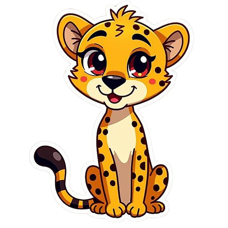 PSD a cartoon drawing of a leopard with a yellow mouth and a black and white background