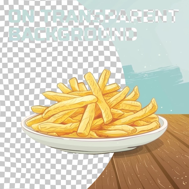 PSD a cartoon drawing of a plate of french fries on a table