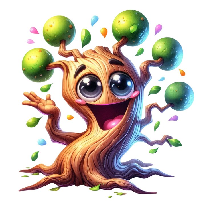 PSD a cartoon drawing of a tree with a face on it