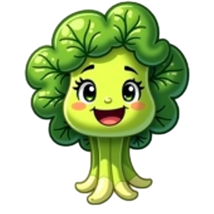 PSD a cartoon drawing of a vegetable with a face of a cucumber on it