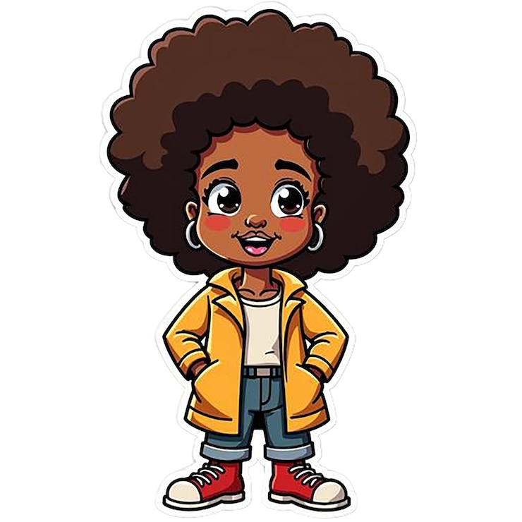 PSD a cartoon drawing of a young boy wearing a yellow jacket