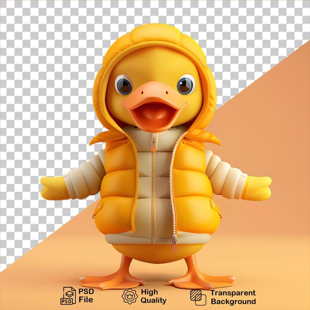 PSD cartoon duck wearing a jacket isolated on transparent background include png file