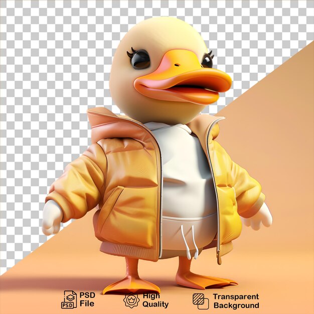 PSD cartoon duck wearing a jacket isolated on transparent background include png file