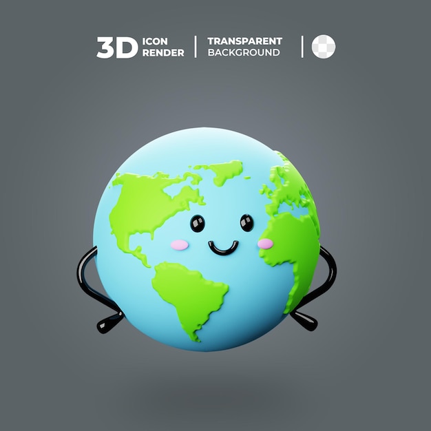 PSD a cartoon earth with a smiling face and arms that say 3d icon