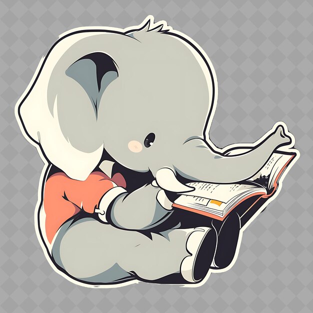 PSD a cartoon of an elephant reading a book