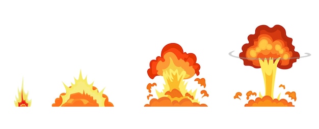 Cartoon Explosie Sequence Set geïsoleerd op witte achtergrond