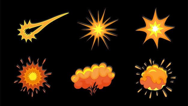 Cartoon Explosion Vector Set geïsoleerd op zwarte achtergrond