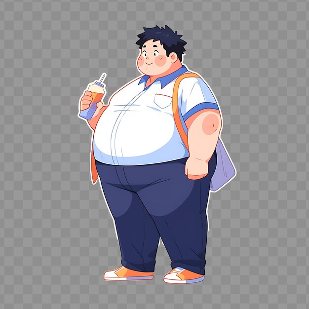 PSD a cartoon of a fat man with a drink in his hand